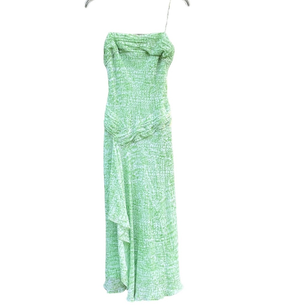 Anne Klein Green And White Silk Dress. Long, Lined, With Thin Straps. Size 4